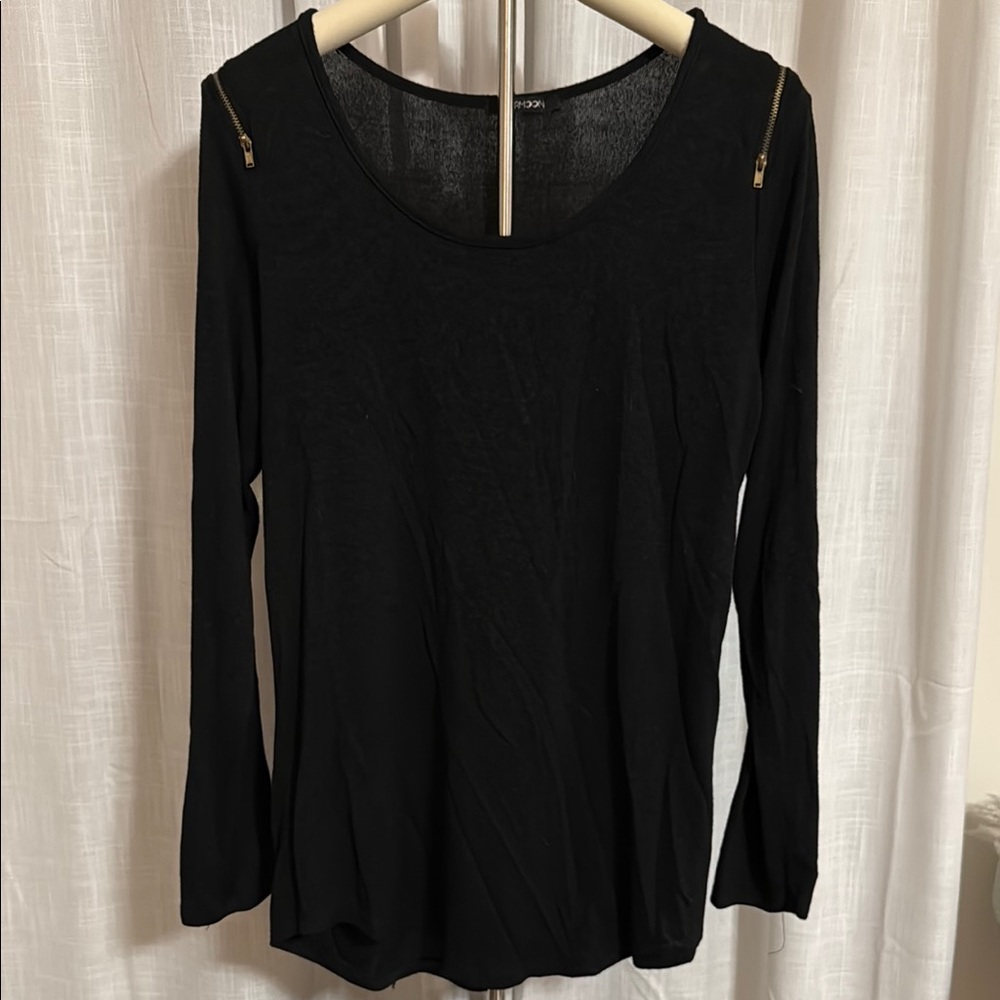 Papermoon Black Long Sleeve Blouse with Textured Fabric